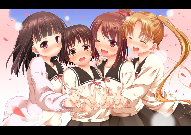 four girls in school uniforms