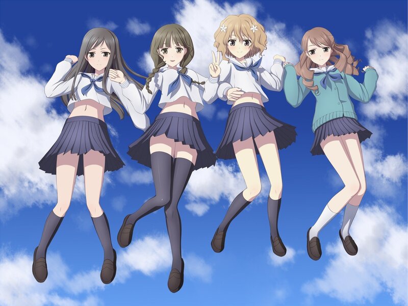 four girls in school uniforms