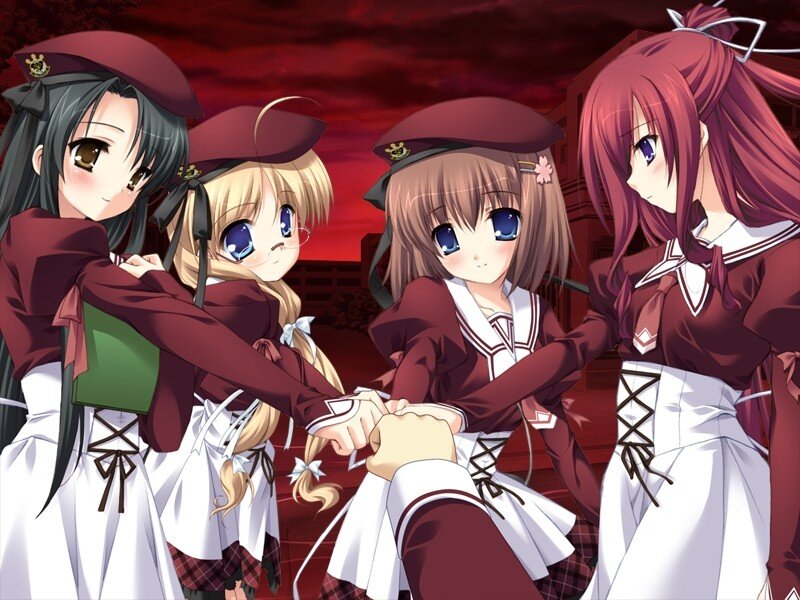 four girls in school uniforms