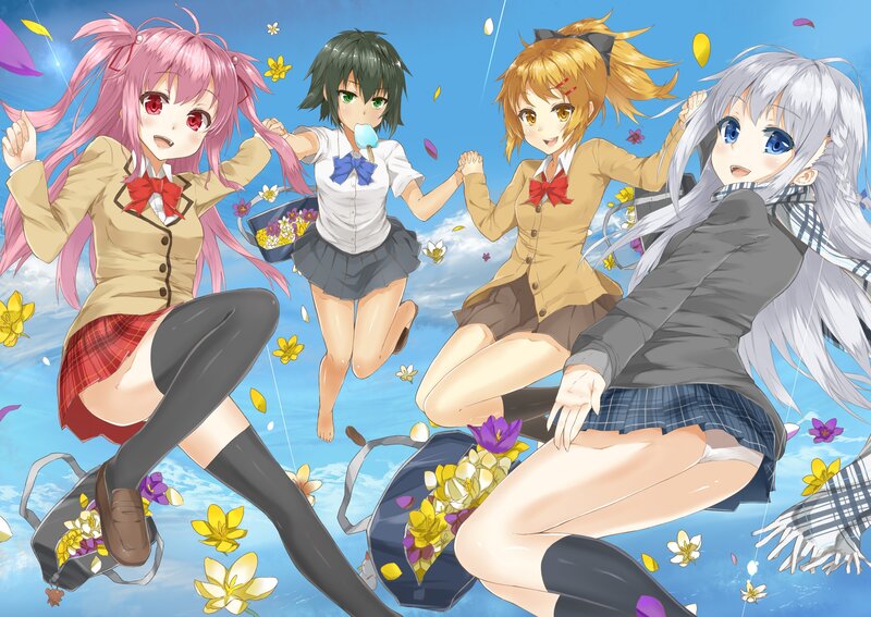 Four girls in school uniforms