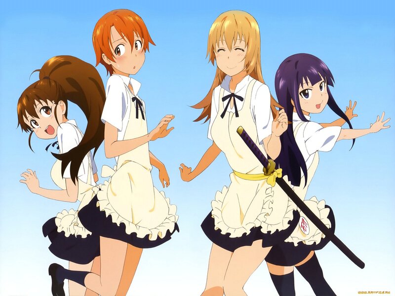 Four Girls in School Uniforms — Blue, Cheerful