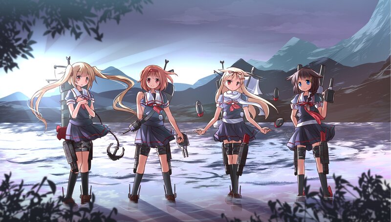Four Girls in School Uniforms — Blue, Dramatic