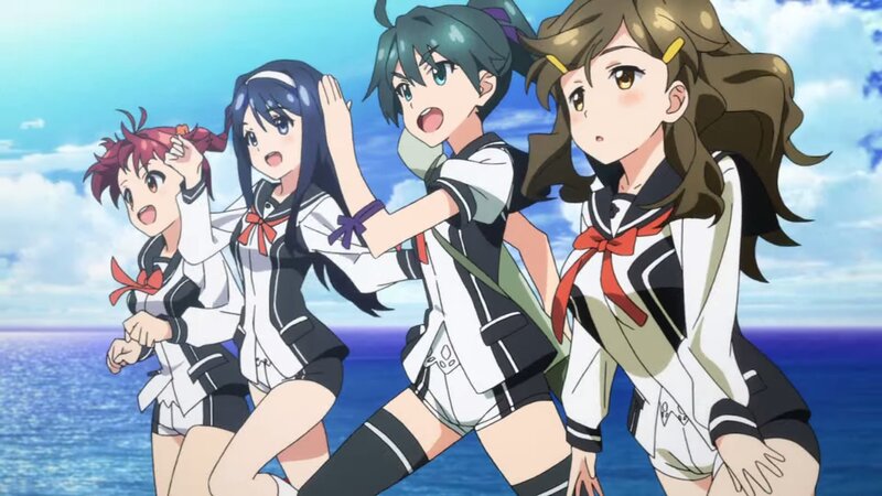 Four Girls in School Uniforms — Blue, Energetic