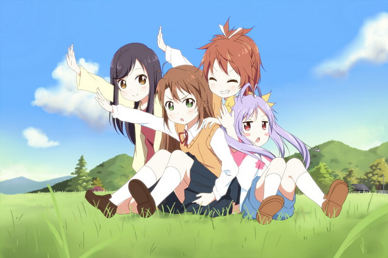 Four Girls in School Uniforms — Green, Cheerful