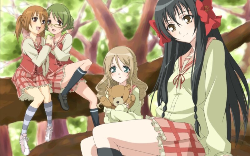 Four Girls in School Uniforms — Green