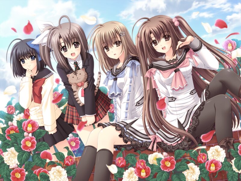 Four Girls in School Uniforms — Pink, Serene