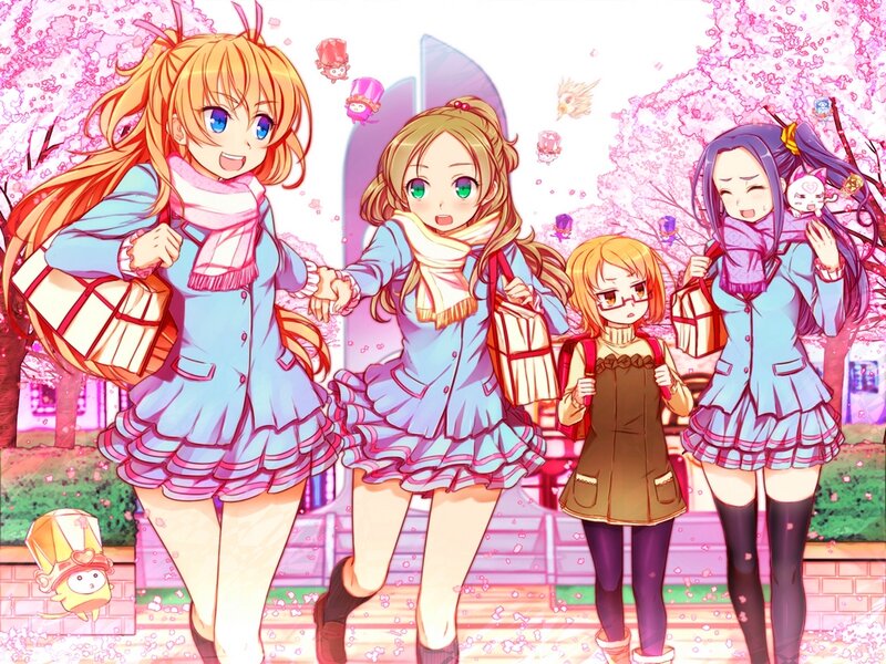 Four Girls in School Uniforms — Pink