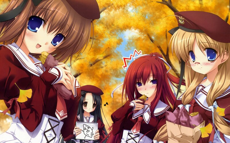 Four Girls in School Uniforms — Red, Cheerful