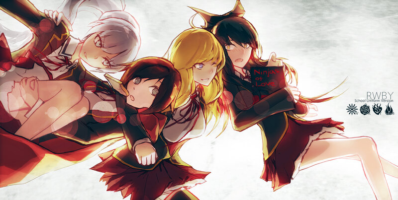 Four Girls in School Uniforms — Red, Dynamic