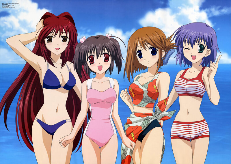 Four Girls in Swimsuits — Blue, Cheerful, Afternoon
