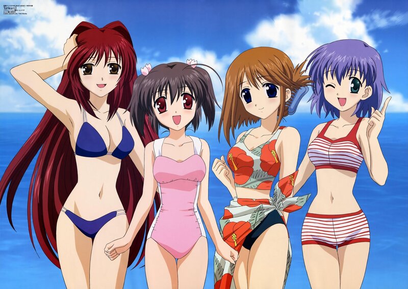 Four Girls in Swimsuits — Blue, Cheerful