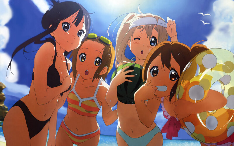 Four Girls in Swimsuits — Blue, Playful