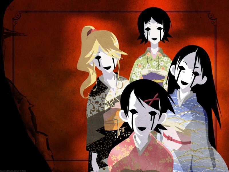 Four girls in traditional Japanese attire