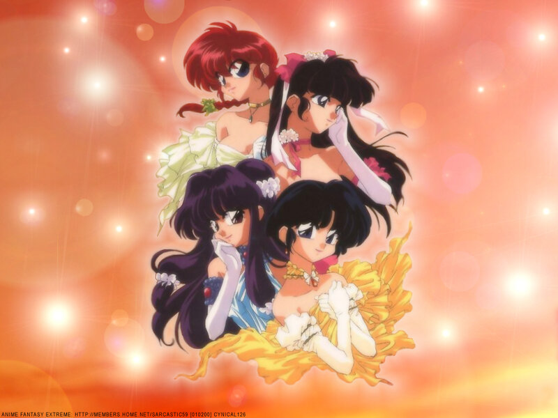 Four girls in wedding dresses