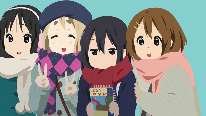 Four Girls in Winter Clothes — Blue, Cheerful