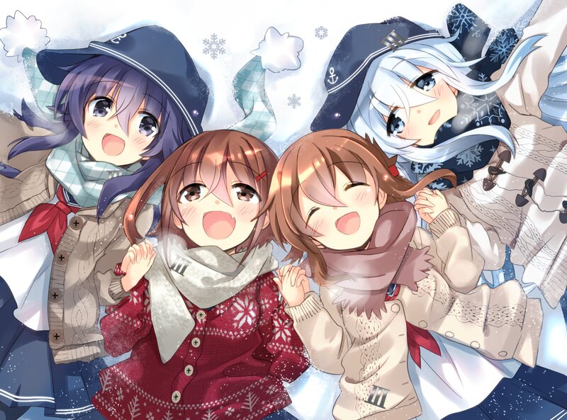Four Girls in Winter Clothes — White