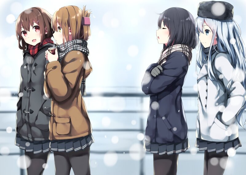 Four Girls in Winter Coats — White