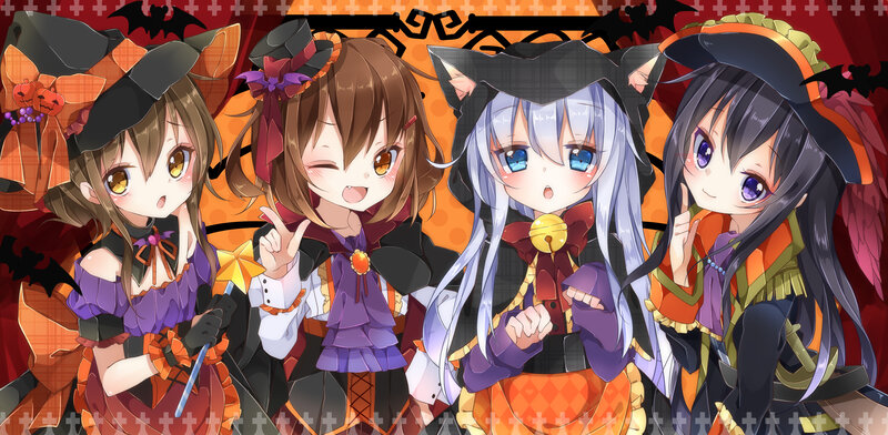 Four Girls in Witch Costumes — Orange