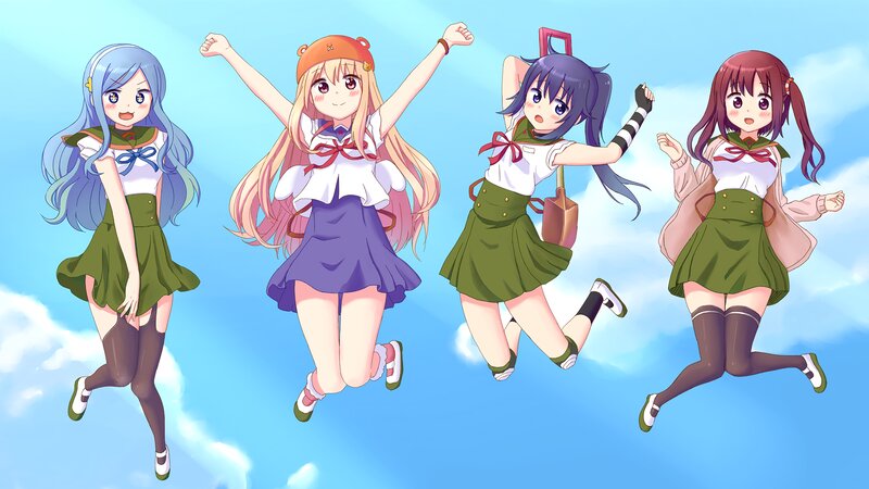 Four Girls Jumping — Blue