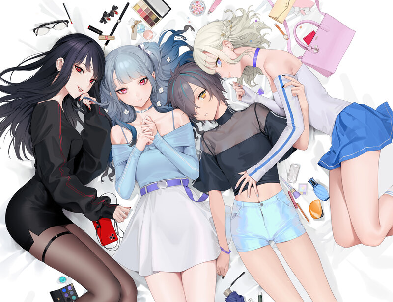 Four Girls Lying Down — White, Relaxed