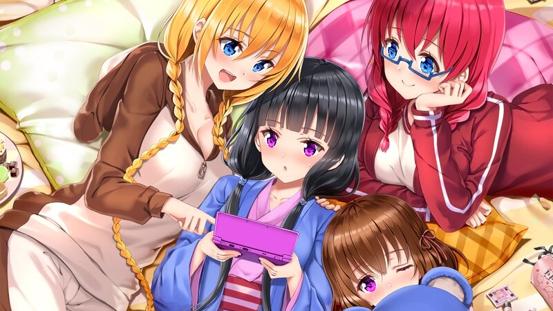 Four Girls on a Bed — Blue