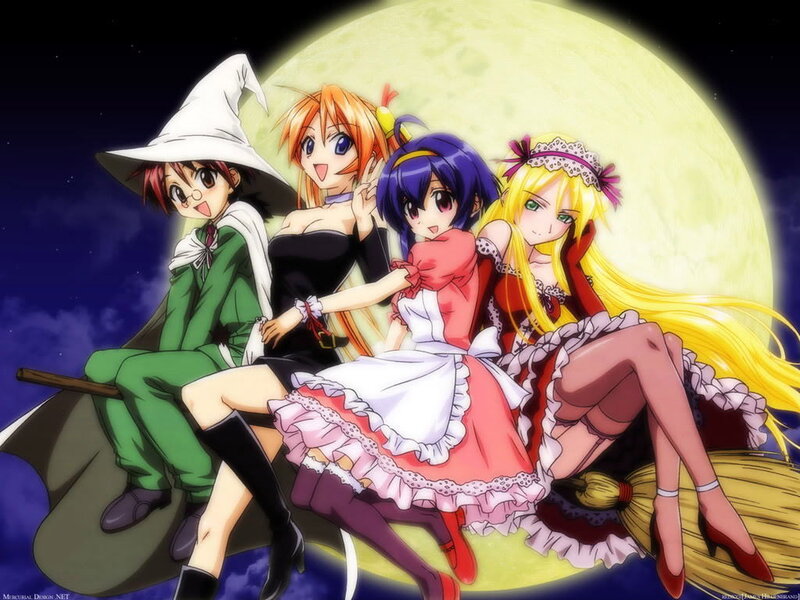Four girls on a broomstick