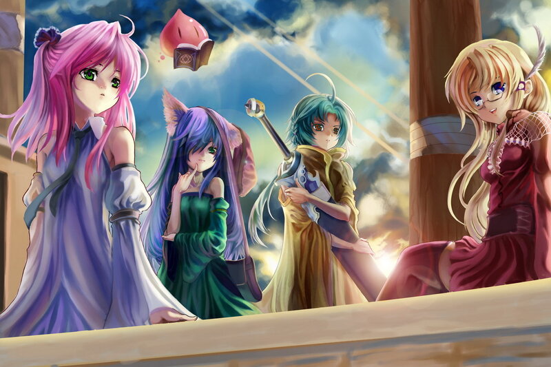 Four girls on a ship deck