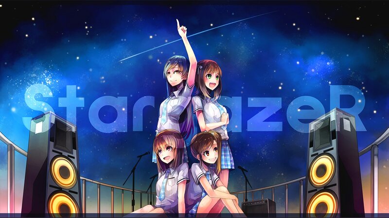 Four girls on a stage under stars
