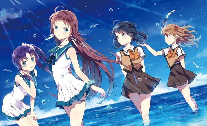 Four Girls on Beach — Blue, Serene