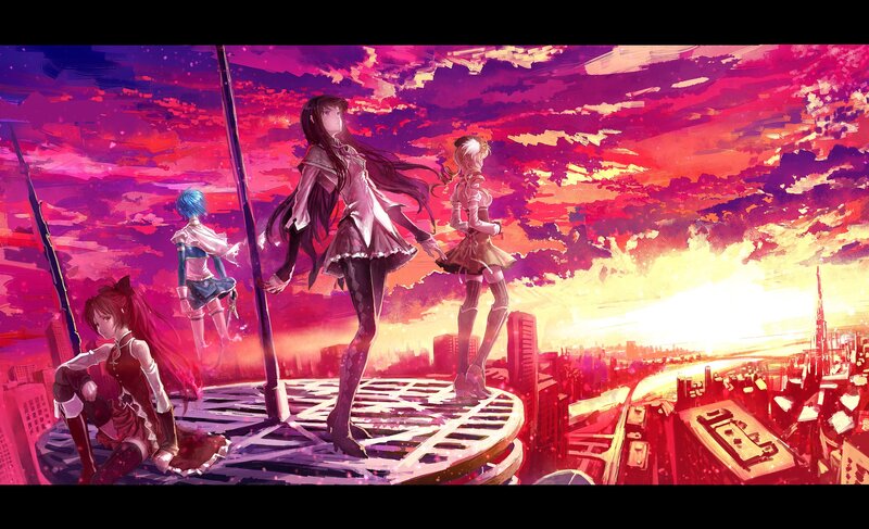 Four Girls on Rooftop — Red