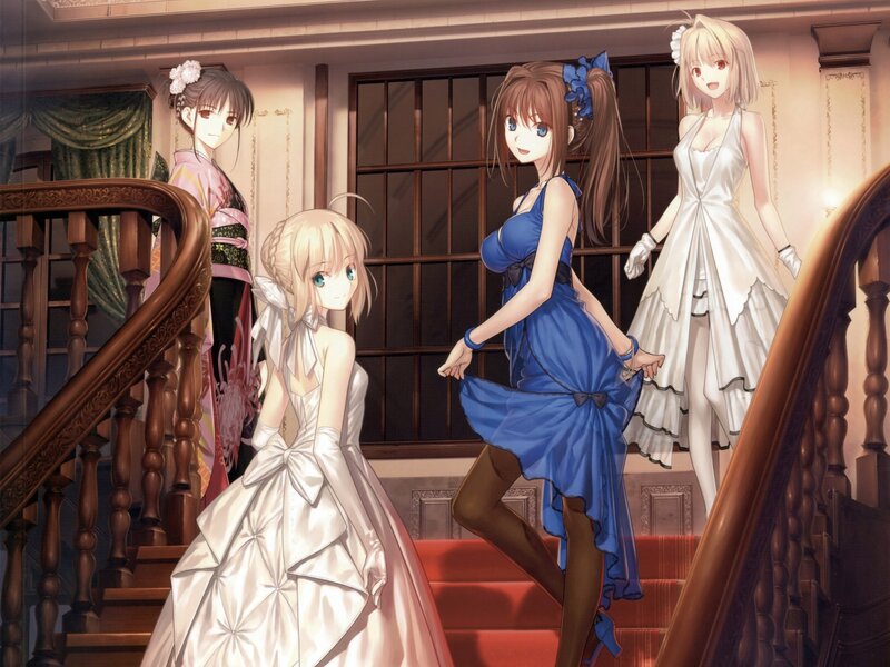 Four Girls on Staircase — White