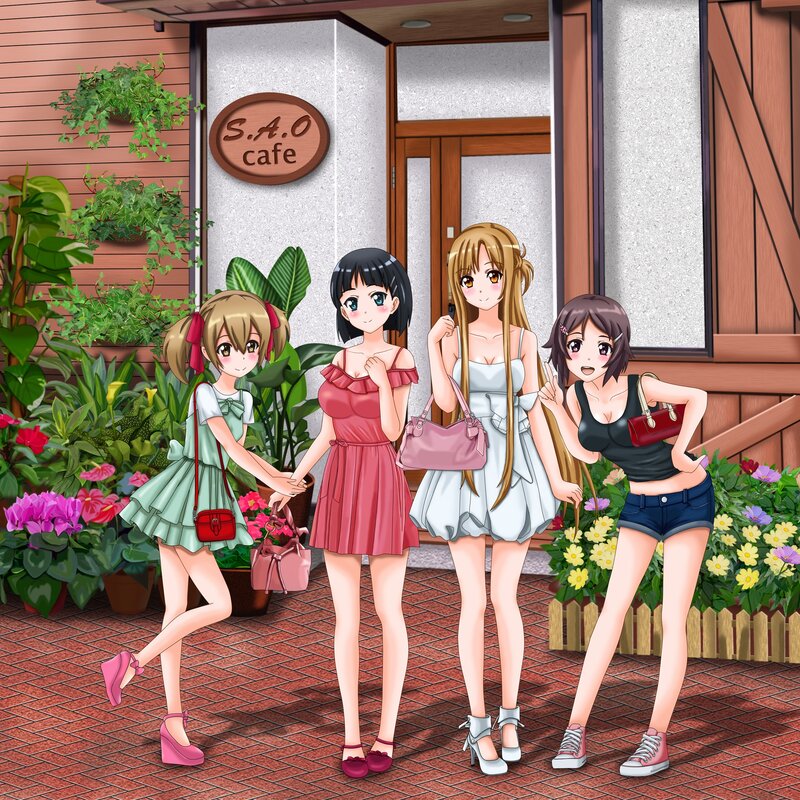 Four Girls Outside Cafe
