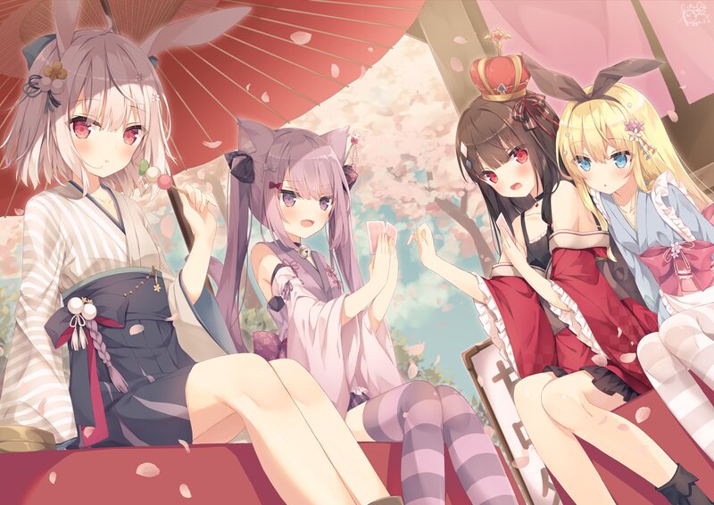Four Girls Playing Cards