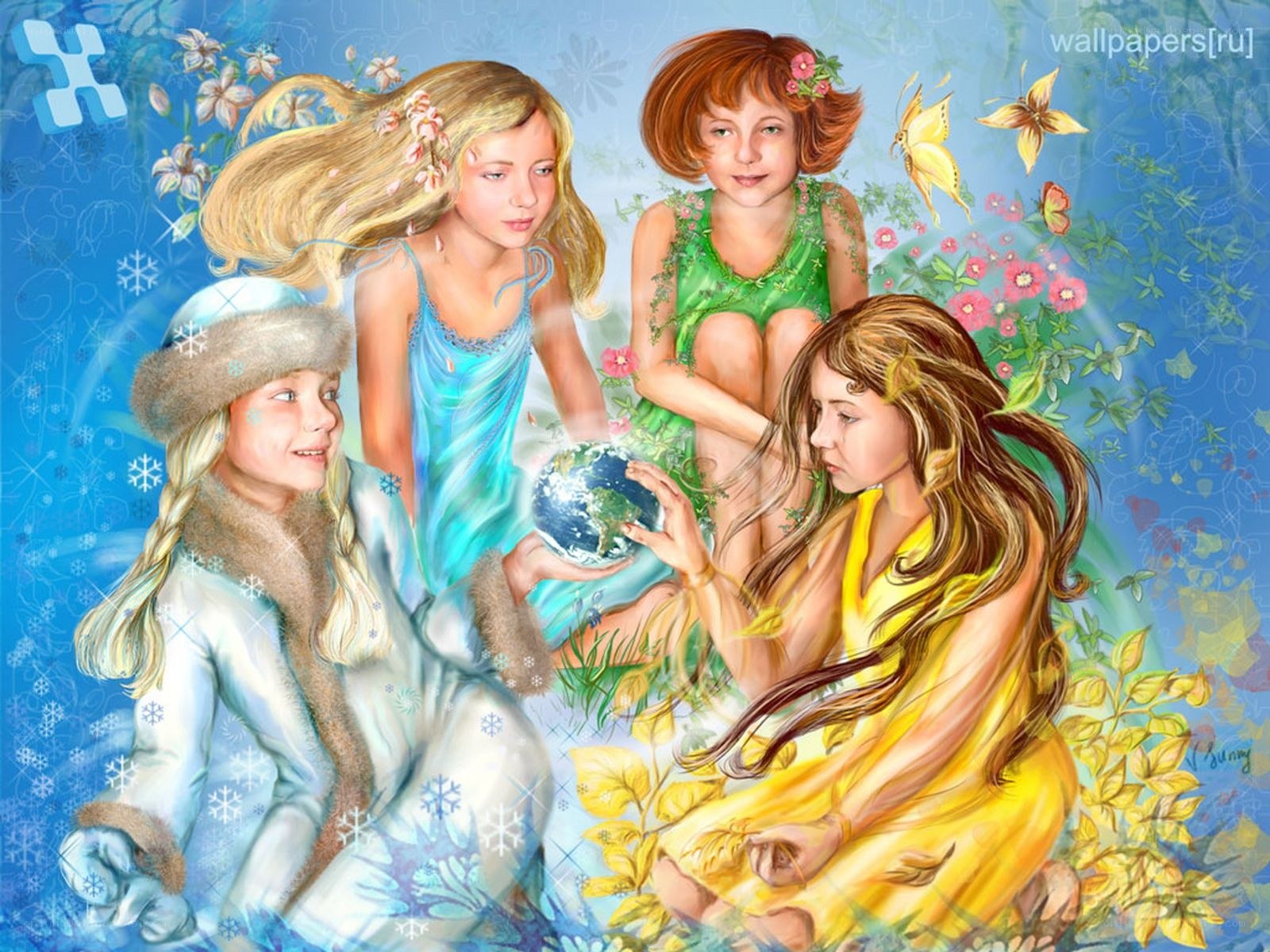 Four girls representing seasons