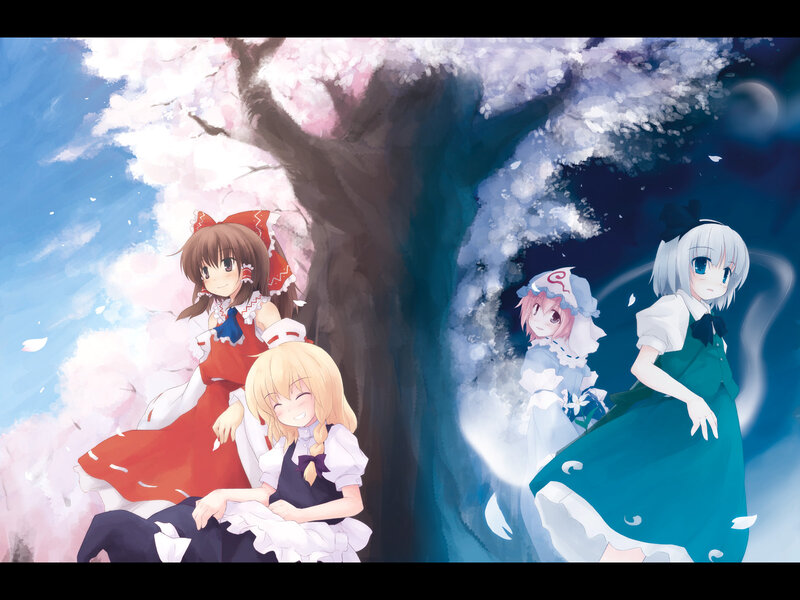 Four girls under a cherry blossom tree