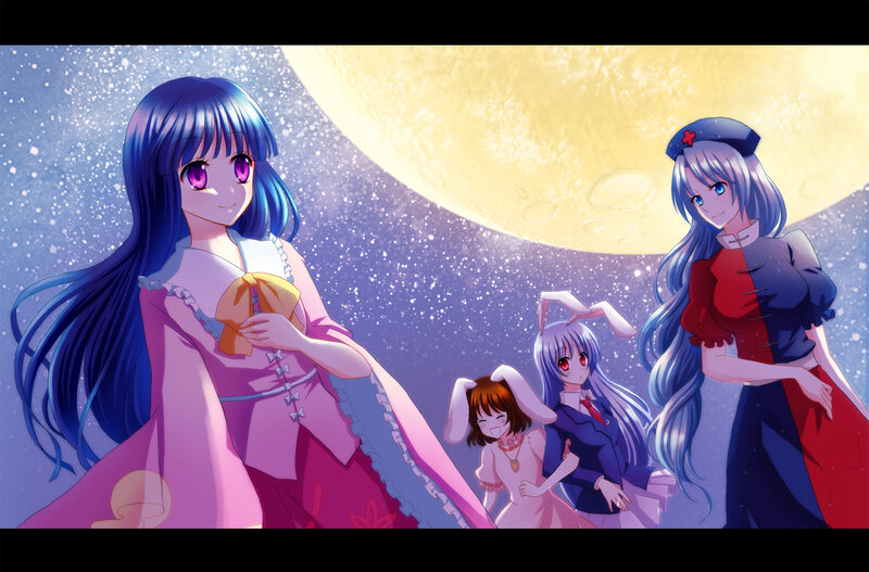 Four girls under a full moon