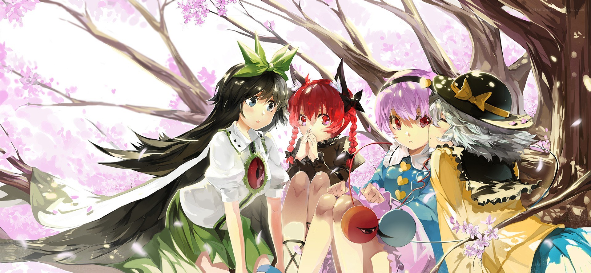 Four girls under cherry blossoms