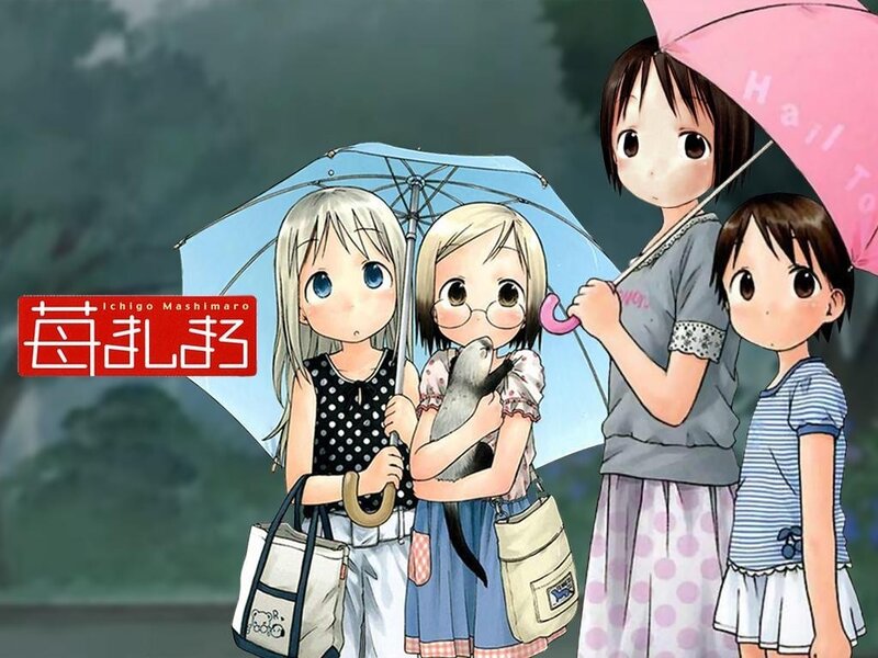 Four girls under umbrellas