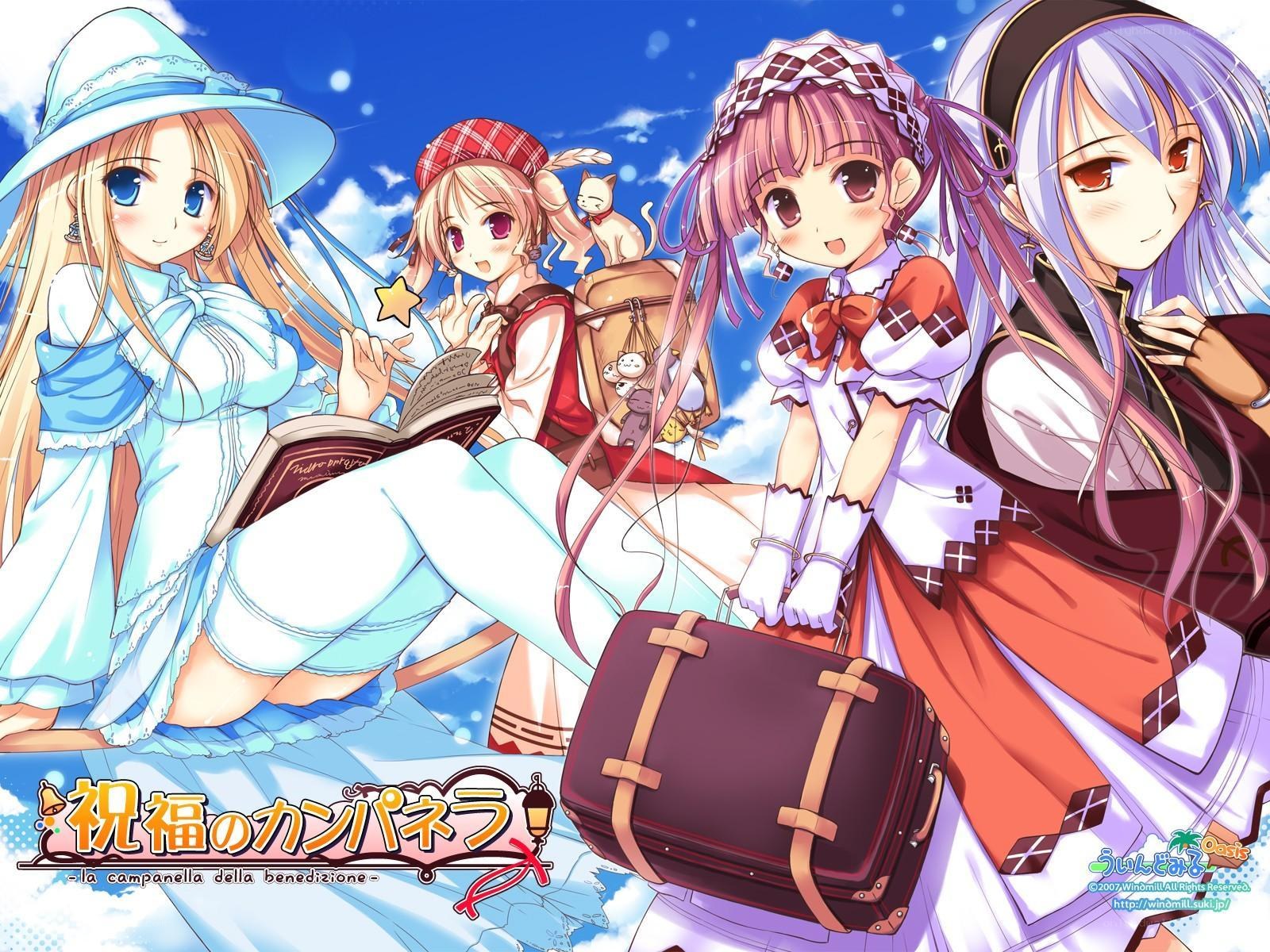 Four girls with a suitcase