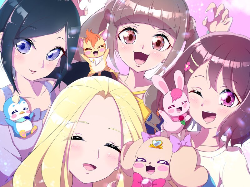 Four Girls with Animal Companions — Pink
