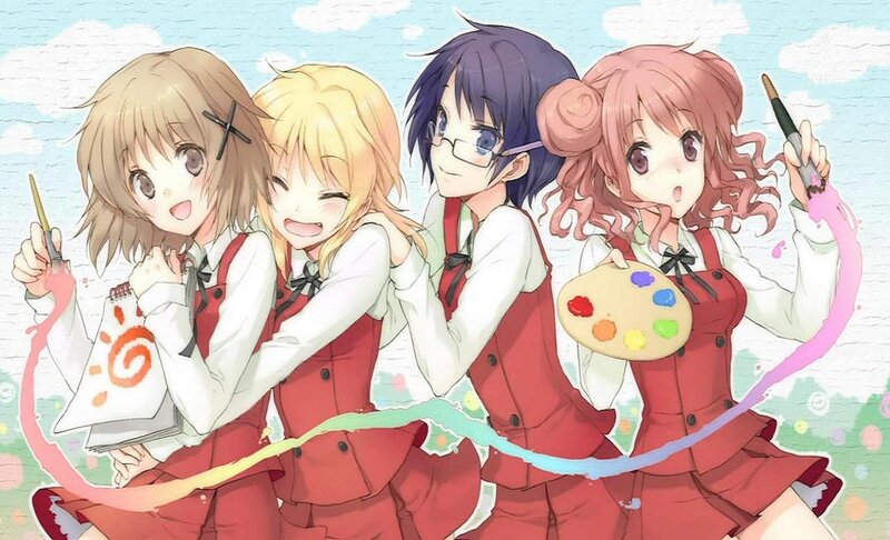 Four Girls with Art Supplies — Red