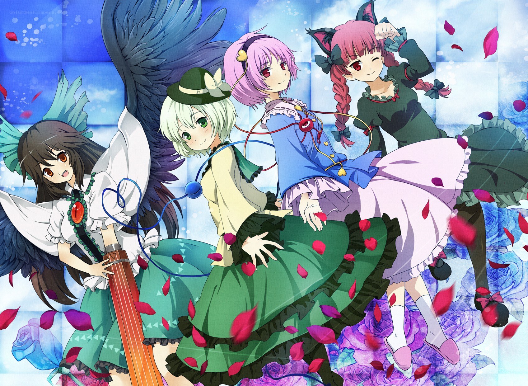 Four girls with wings and instruments