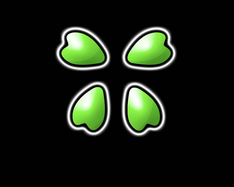 four green glowing shapes