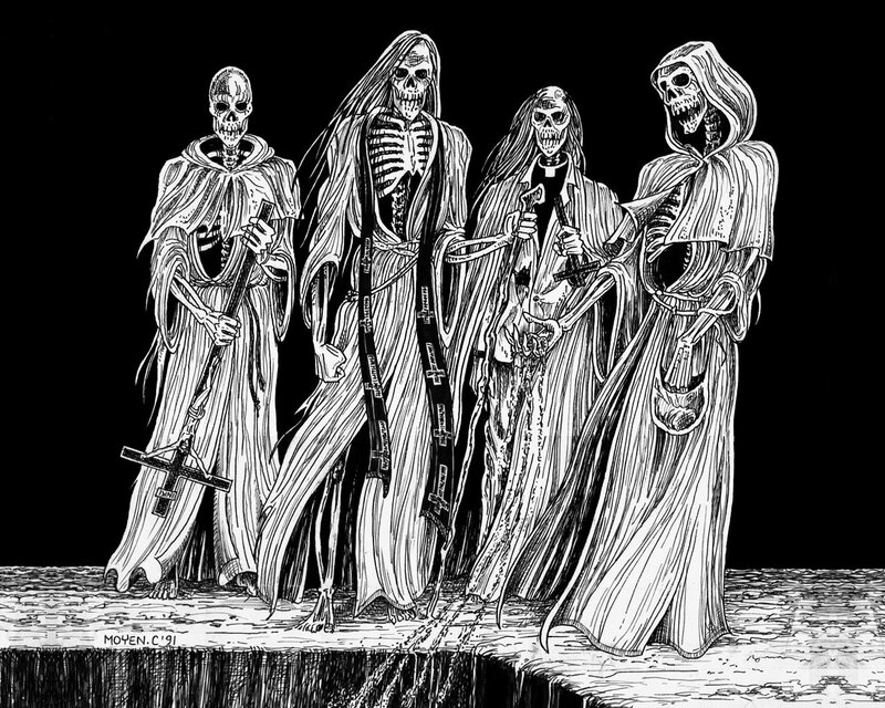 Four grim reapers in robes