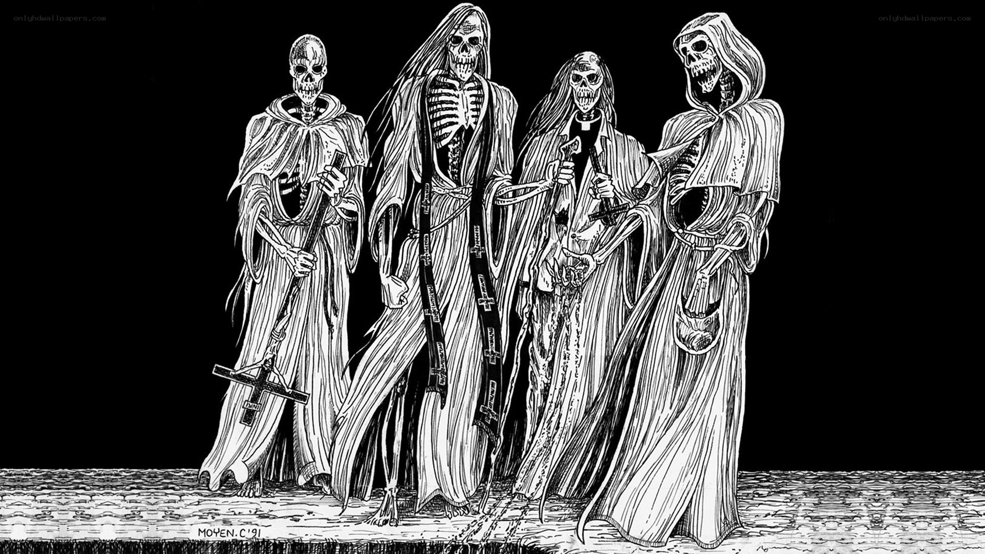 four grim reapers in robes
