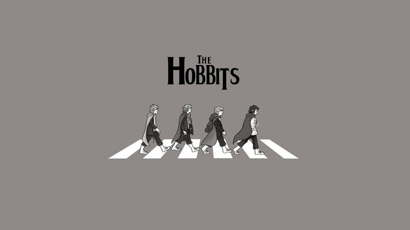 Four Hobbits Crossing Street — Gray