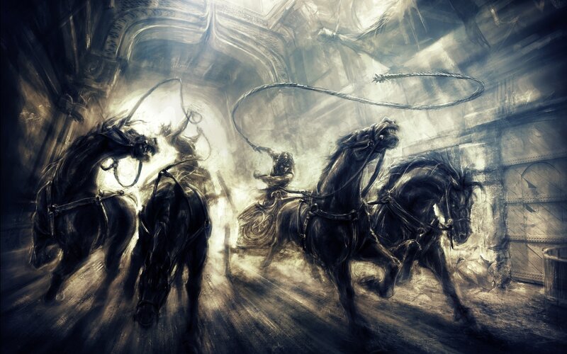 Four Horsemen on Horses — Black, Dramatic