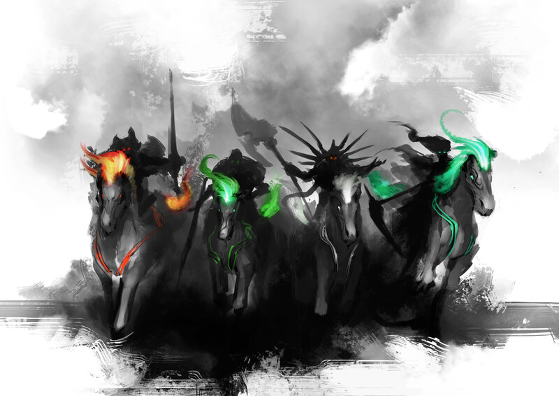 Four Horsemen on Horses — Black