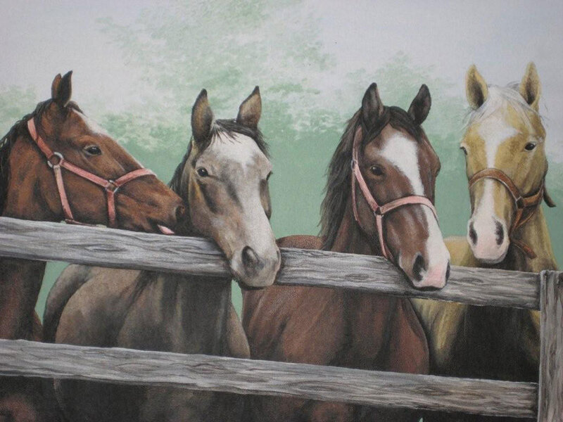 Four Horses at Fence