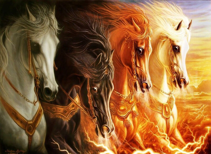 Four Horses in a Row — White